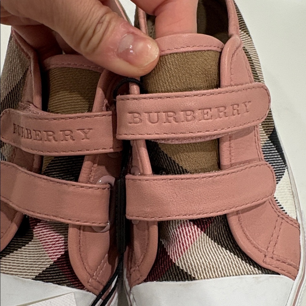 Burberry Kids Check and Leather Sneakers in slate Pink - Picture 3 of 9
